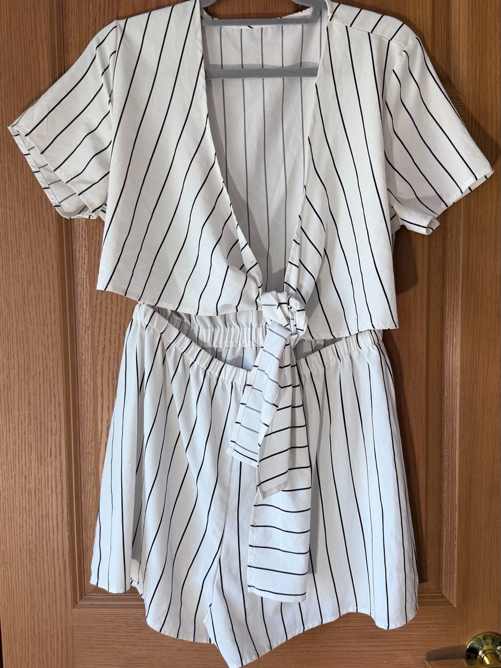 White & Black Striped Tie-Front Kids Dress
